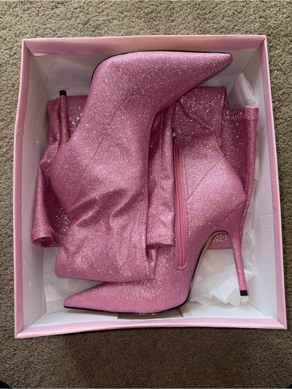Pink Glitter Over The Knee Stiletto Boots
